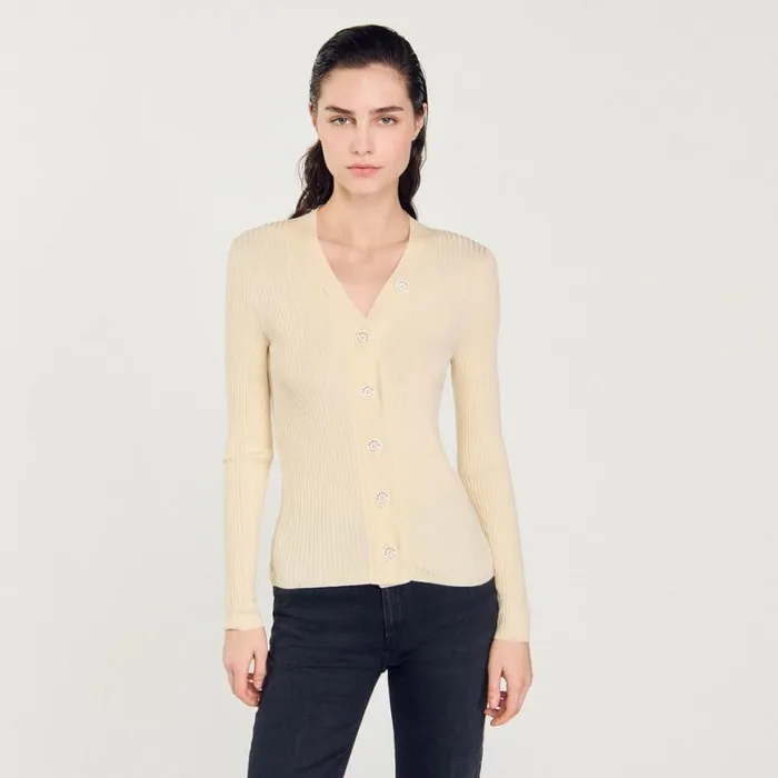 Women Sweaters and Cardigans SANDRO Knitted Cardigan Ecru