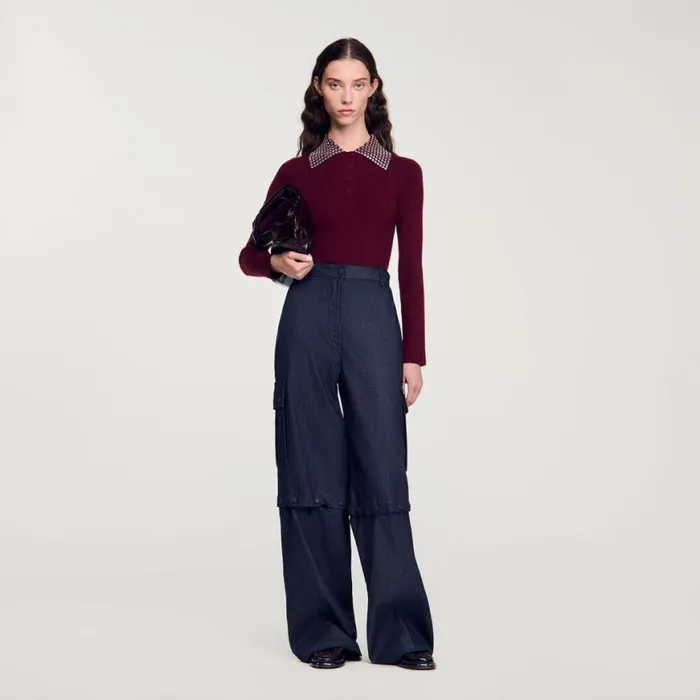 Women Sweaters and Cardigans SANDRO Sweater With Metal Stud Collar Burgundy