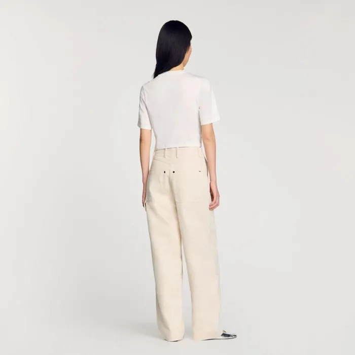 Women Tshirts SANDRO Beaded Cropped Tshirt White