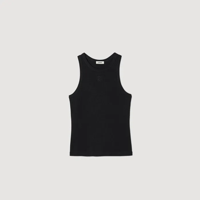 Women Tshirts SANDRO Embroidered Vest Top Black