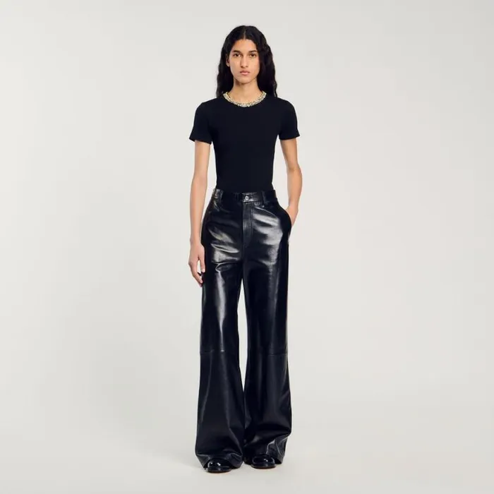 Women Tshirts SANDRO Tshirt With Rhinestone Trim Black