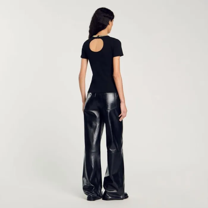 Women Tshirts SANDRO Tshirt With Rhinestone Trim Black