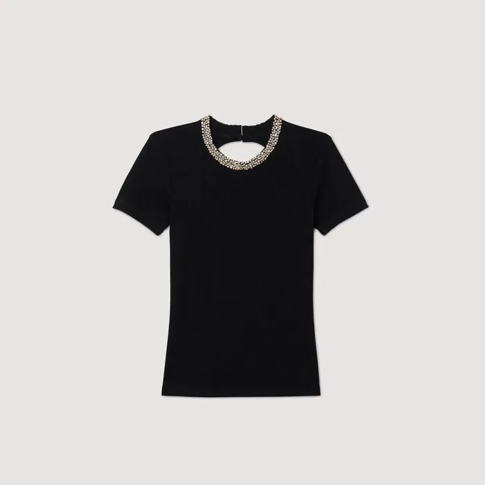 Women Tshirts SANDRO Tshirt With Rhinestone Trim Black