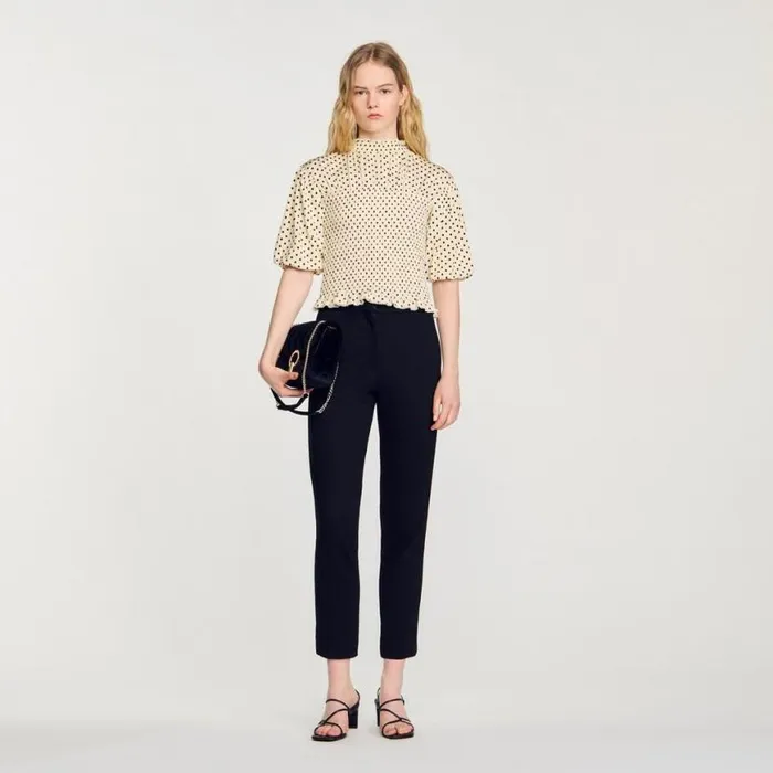 Women Tops and Shirts SANDRO Polka Dot TShirt Ecru Black