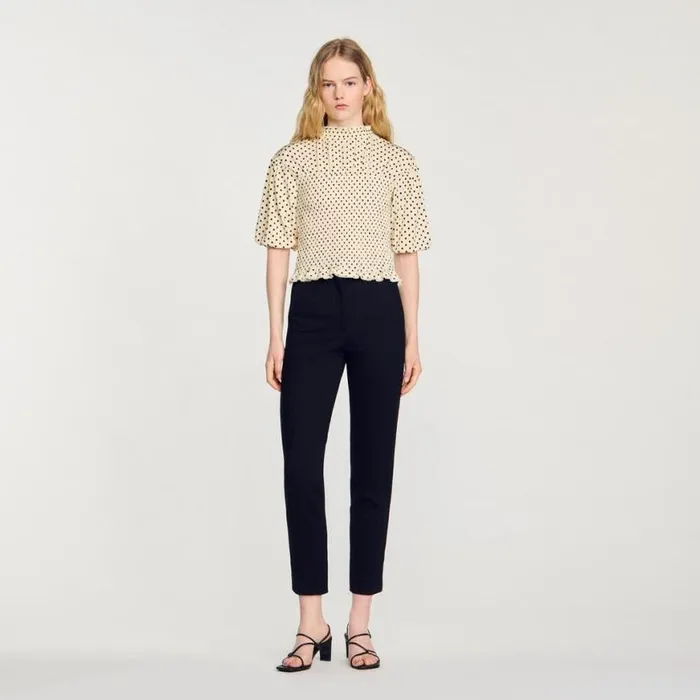 Women Tops and Shirts SANDRO Polka Dot TShirt Ecru Black