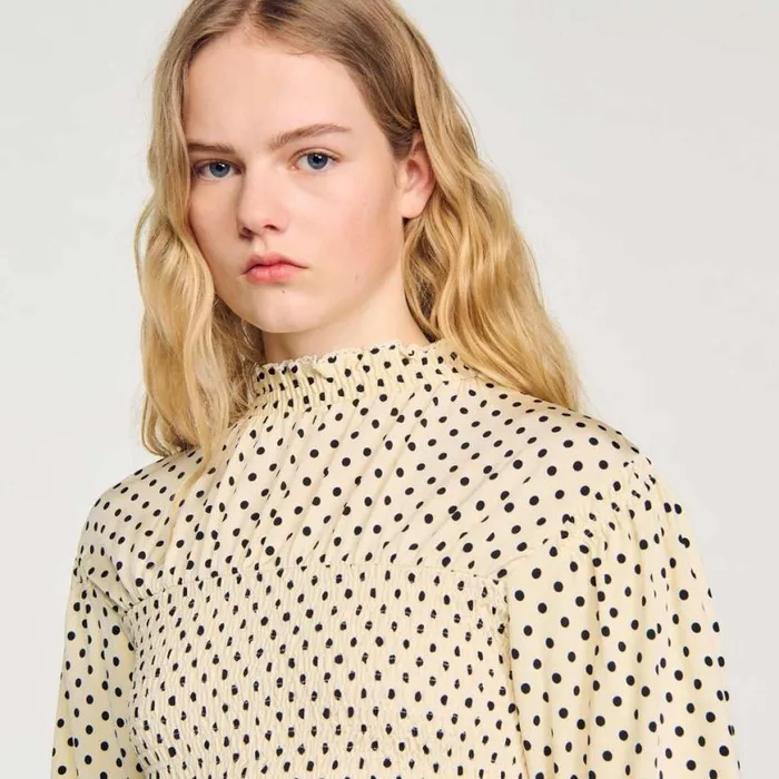Women Tops and Shirts SANDRO Polka Dot TShirt Ecru Black
