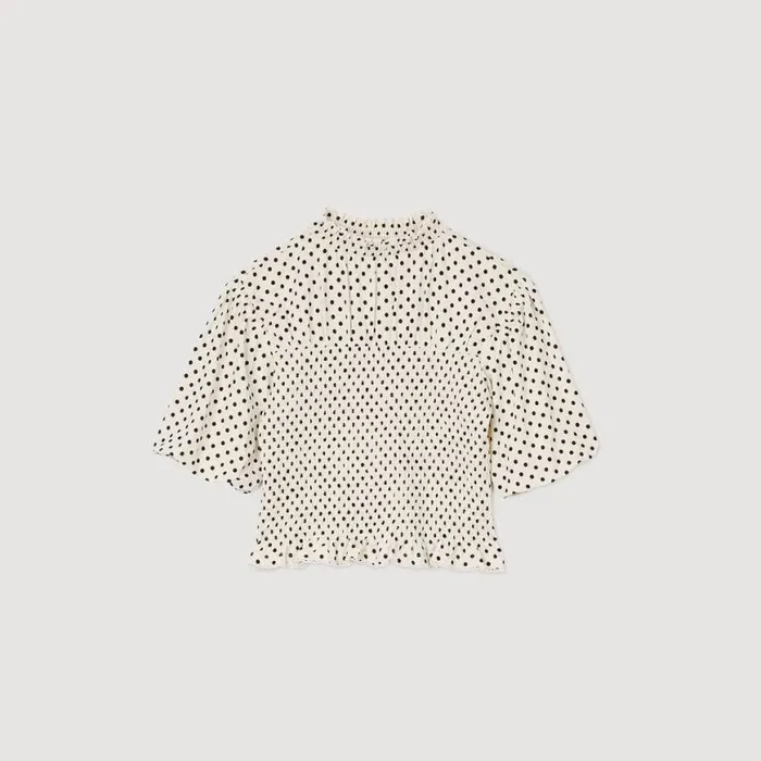 Women Tops and Shirts SANDRO Polka Dot TShirt Ecru Black