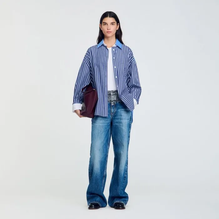 Women Tops and Shirts SANDRO Striped Shirt Marine Blanc
