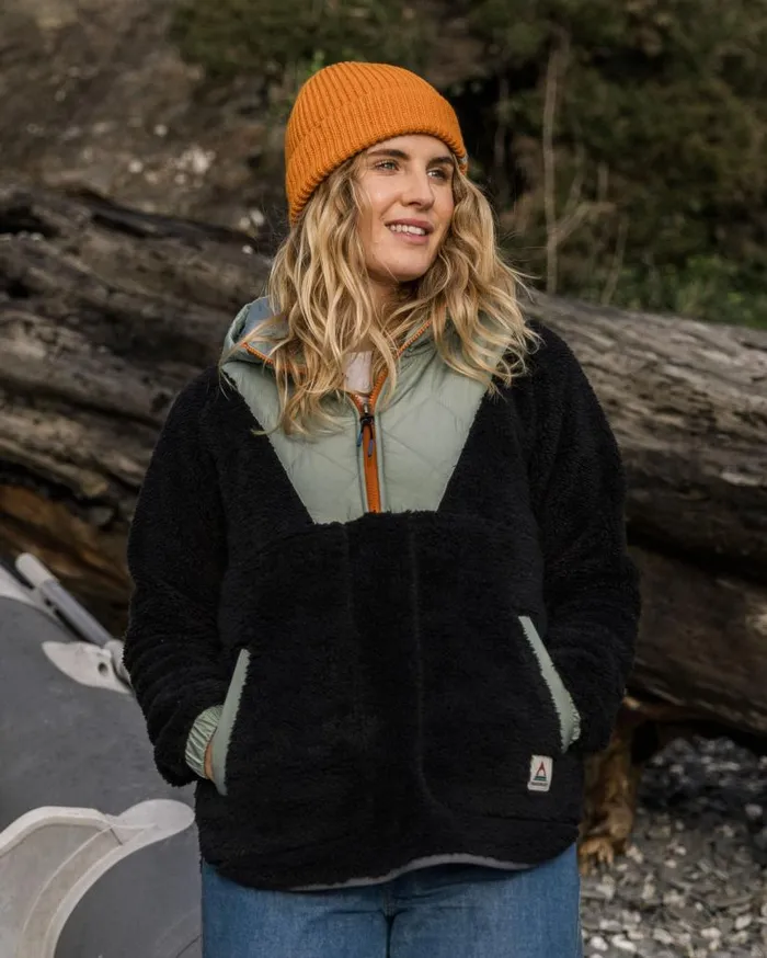 Women Tops Passenger Beaumont Recycled Sherpa Hooded Fleece Black Black