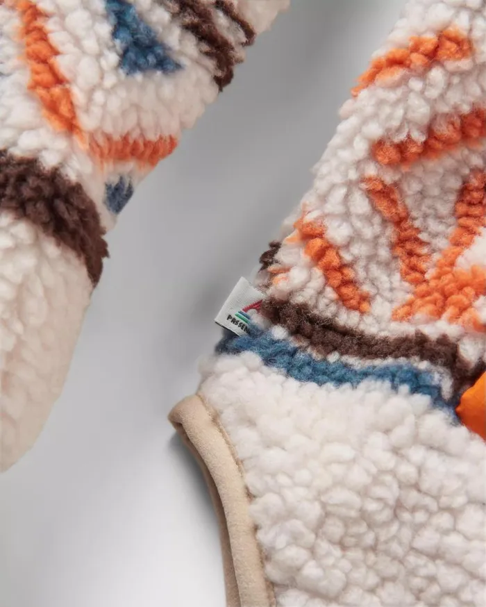 Women Tops Passenger Beaumont Recycled Sherpa Hooded Fleece Homespun Stripe Sunrise Orange Homespun Stripe Sunrise Orange