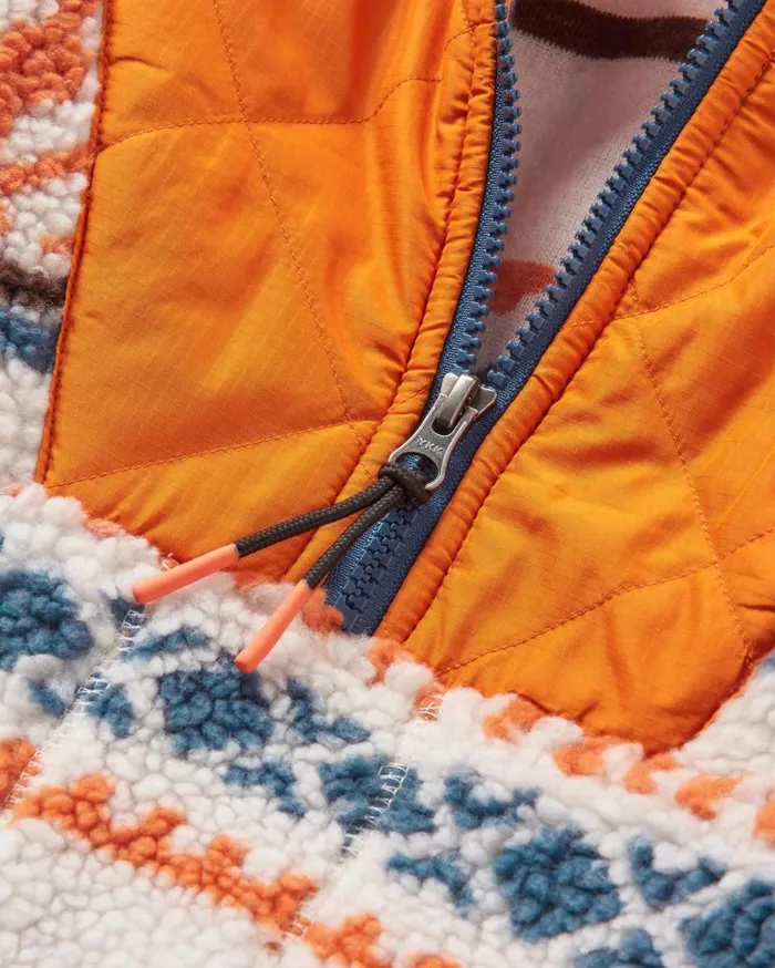 Women Tops Passenger Beaumont Recycled Sherpa Hooded Fleece Homespun Stripe Sunrise Orange Homespun Stripe Sunrise Orange