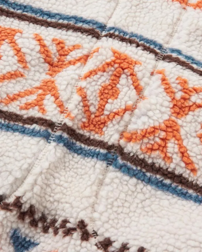 Women Tops Passenger Beaumont Recycled Sherpa Hooded Fleece Homespun Stripe Sunrise Orange Homespun Stripe Sunrise Orange