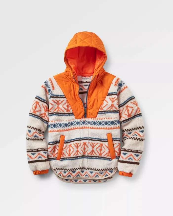 Women Tops Passenger Beaumont Recycled Sherpa Hooded Fleece Homespun Stripe Sunrise Orange Homespun Stripe Sunrise Orange