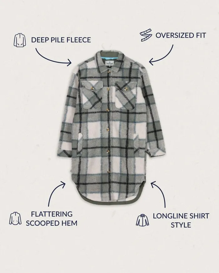 Women Tops Passenger Cloudy Recycled DeepPile Sherpa Fleece Shirt Pistachio Check Pistachio Check