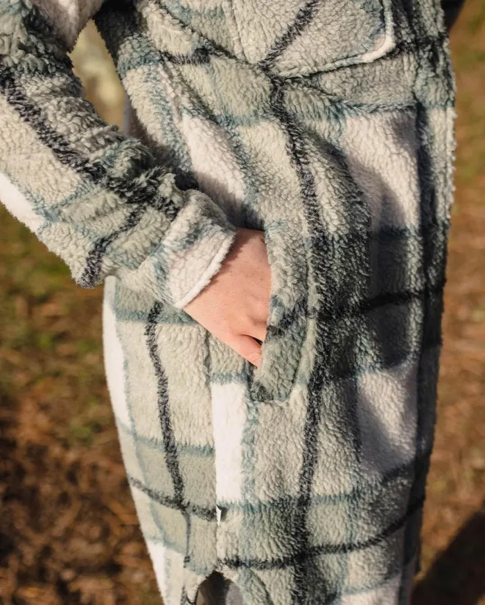 Women Tops Passenger Cloudy Recycled DeepPile Sherpa Fleece Shirt Pistachio Check Pistachio Check