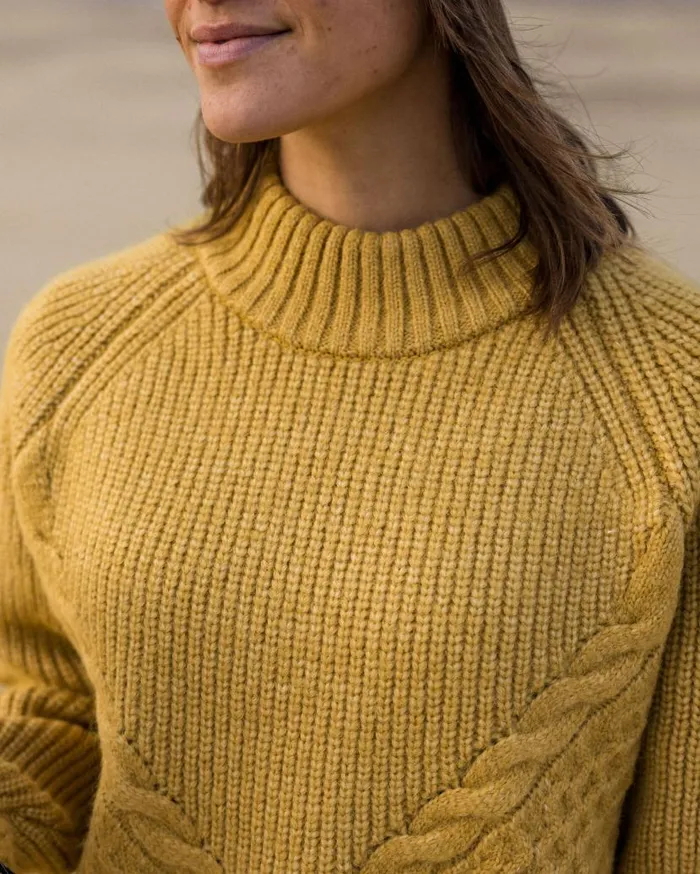 Women Tops Passenger Cozy Cable Recycled Knitted Jumper Mustard Gold Mustard Gold