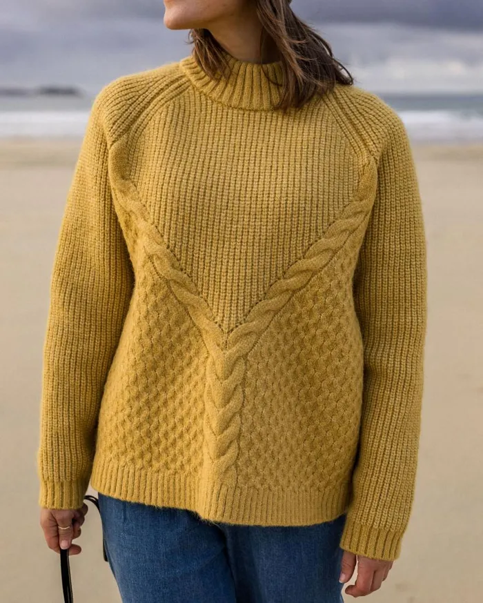 Women Tops Passenger Cozy Cable Recycled Knitted Jumper Mustard Gold Mustard Gold