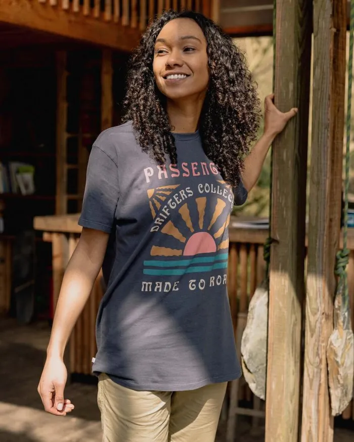 Women Tops Passenger Drifters Recycled Cotton TShirt Charcoal Charcoal