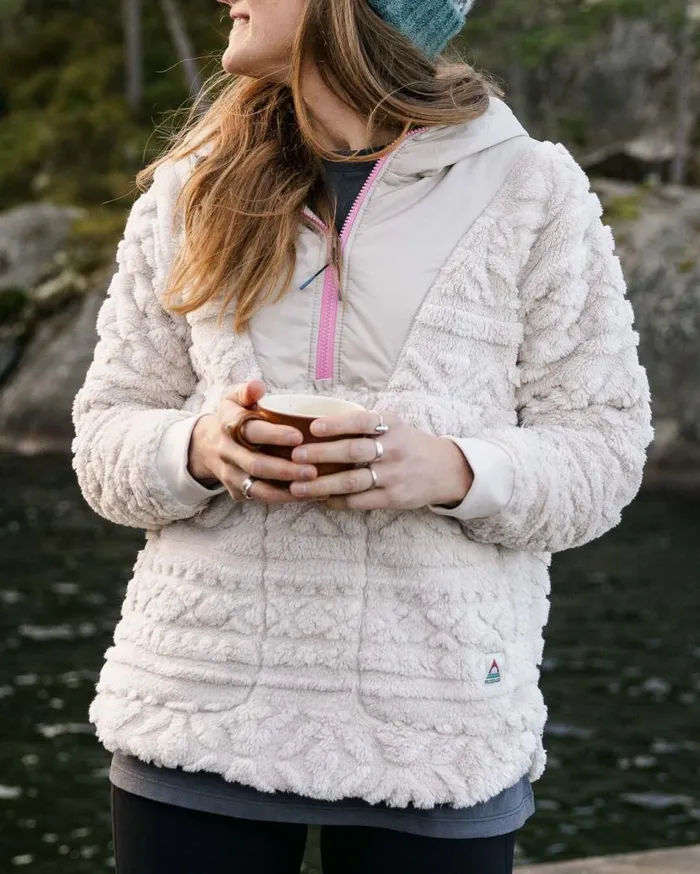 Women Tops Passenger Holistic Sherpa Hooded Fleece Vintage White Vintage White
