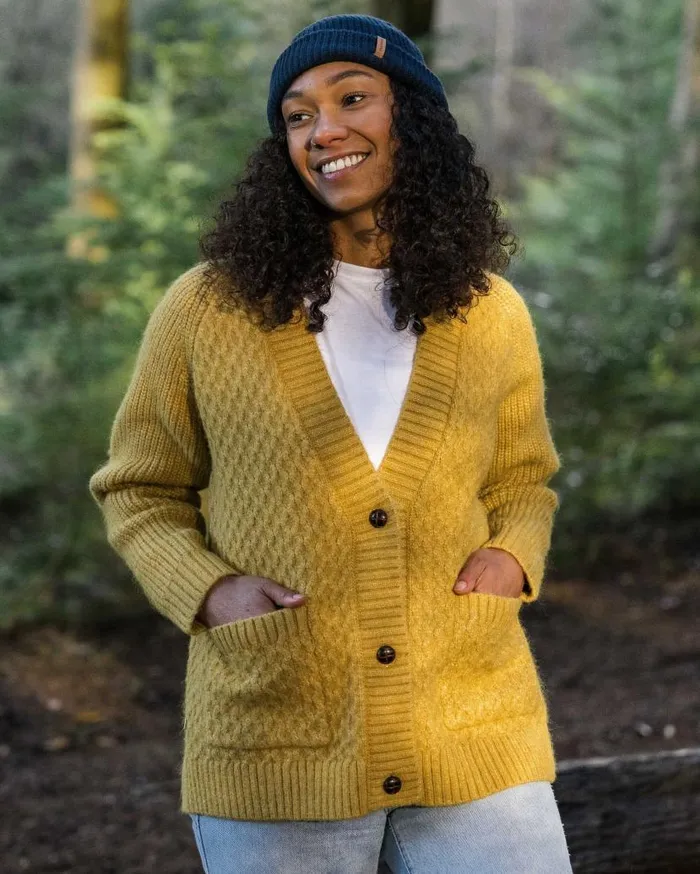 Women Tops Passenger Homey Recycled Knitted Cable Cardigan Mustard Gold Mustard Gold