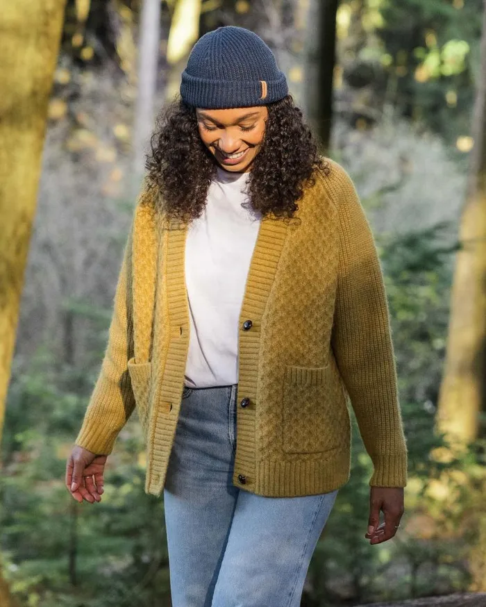 Women Tops Passenger Homey Recycled Knitted Cable Cardigan Mustard Gold Mustard Gold