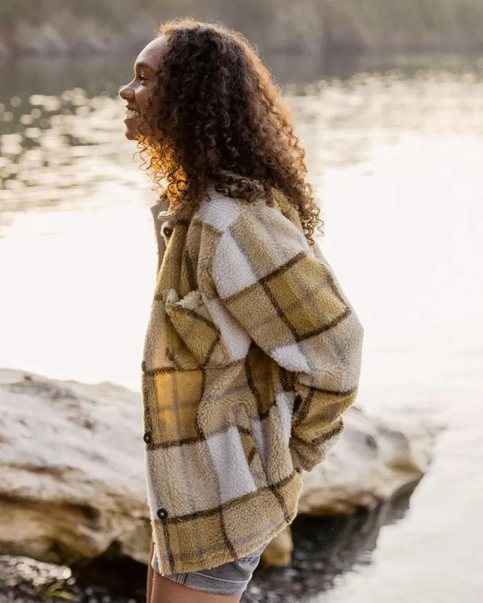 Women Tops Passenger Olympus Yarn Dye Recycled Sherpa Fleece Shirt Honey Check Honey Check