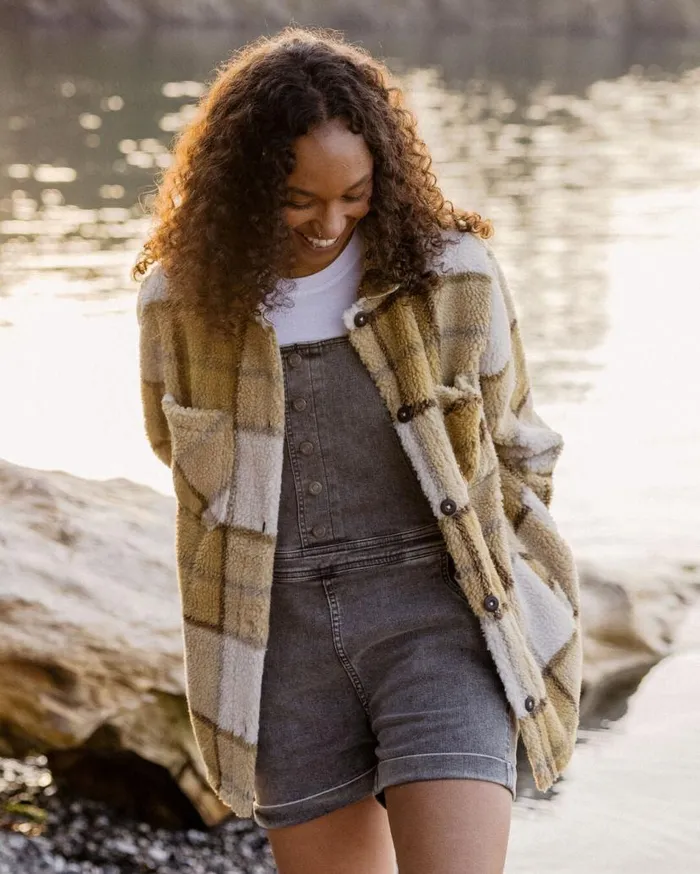 Women Tops Passenger Olympus Yarn Dye Recycled Sherpa Fleece Shirt Honey Check Honey Check