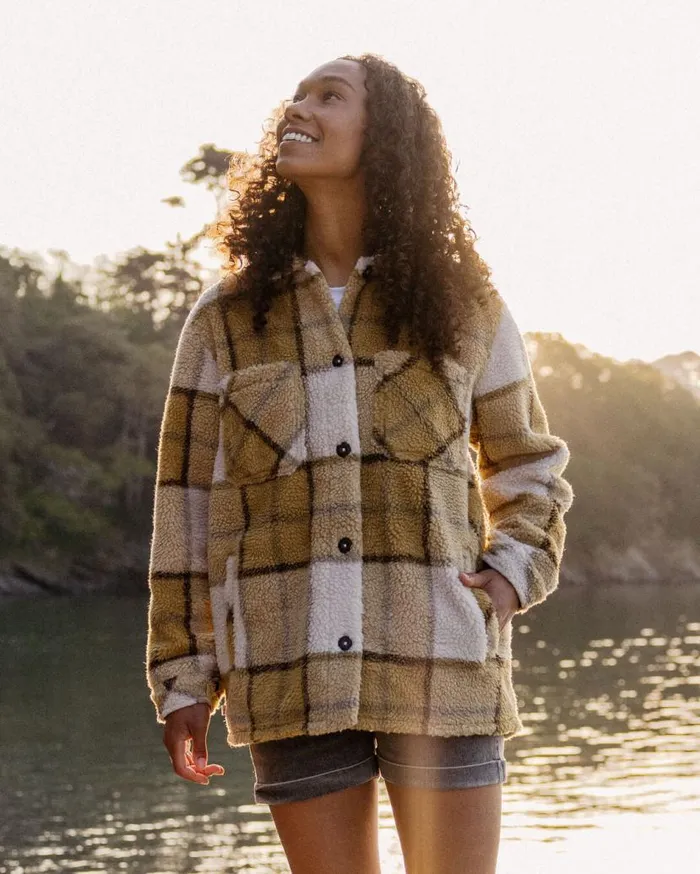 Women Tops Passenger Olympus Yarn Dye Recycled Sherpa Fleece Shirt Honey Check Honey Check