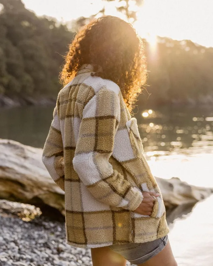 Women Tops Passenger Olympus Yarn Dye Recycled Sherpa Fleece Shirt Honey Check Honey Check