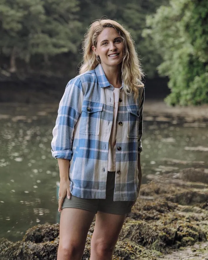 Women Tops Passenger Stella Organic Cotton LS Shirt Provincial Blue Check Provincial Blue Check