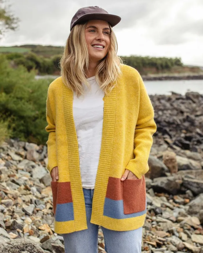 Women Tops Passenger Vista Recycled Knitted Cardigan Amber Gold Amber Gold