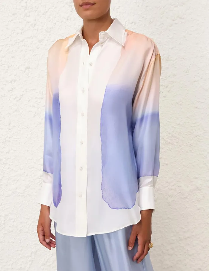Women Tops Zimmermann Natura Relaxed Shirt Blue Fields