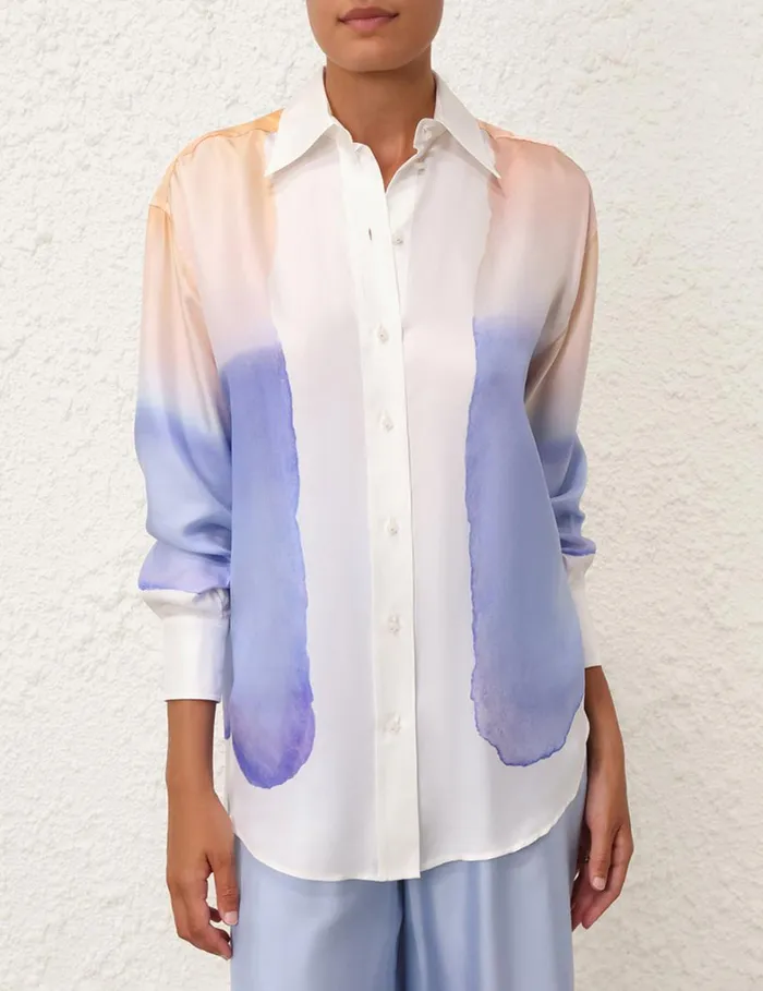 Women Tops Zimmermann Natura Relaxed Shirt Blue Fields
