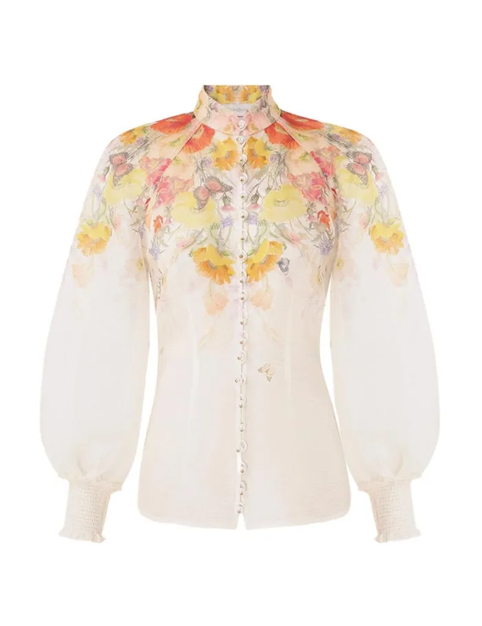 Women Tops Zimmermann Tranquillity Blouse Red Butterflies