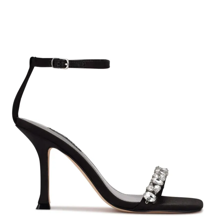 Yazmin Ankle Strap Dress Sandals Black Satin Crystal Women Nine West Dress