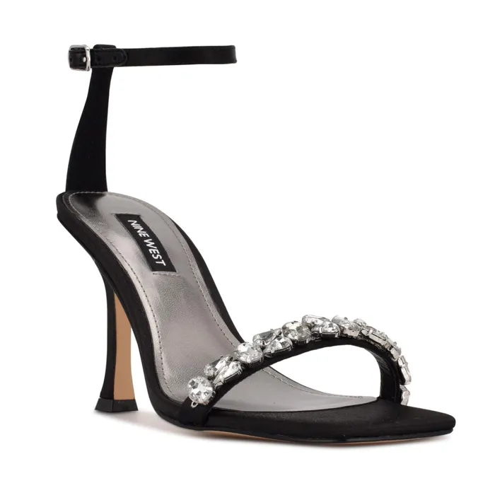 Yazmin Ankle Strap Dress Sandals Black Satin Crystal Women Nine West Dress Yazmin Ankle Strap Dress Sandals Black Satin Crystal Women Nine West Dress