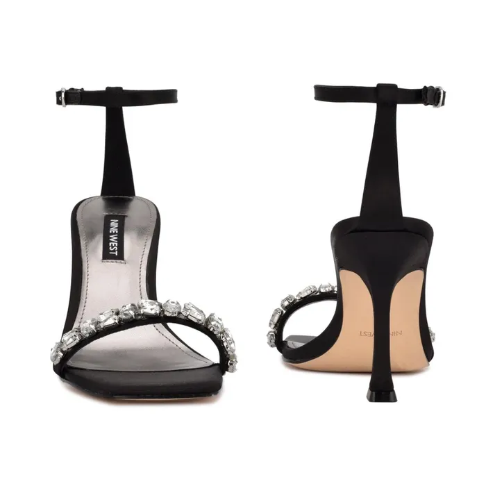Yazmin Ankle Strap Dress Sandals Black Satin Crystal Women Nine West Dress Yazmin Ankle Strap Dress Sandals Black Satin Crystal Women Nine West Dress