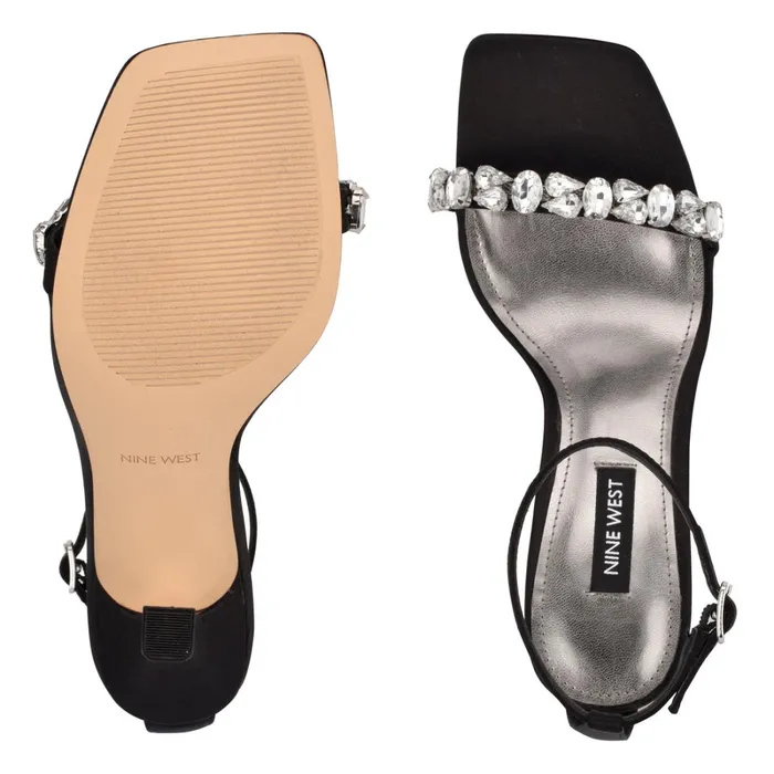 Yazmin Ankle Strap Dress Sandals Black Satin Crystal Women Nine West Dress Yazmin Ankle Strap Dress Sandals Black Satin Crystal Women Nine West Dress