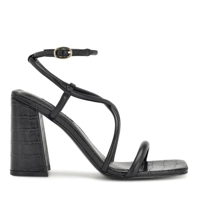 Yeera Strappy Heeled Sandals Black Croco Women Nine West Heeled