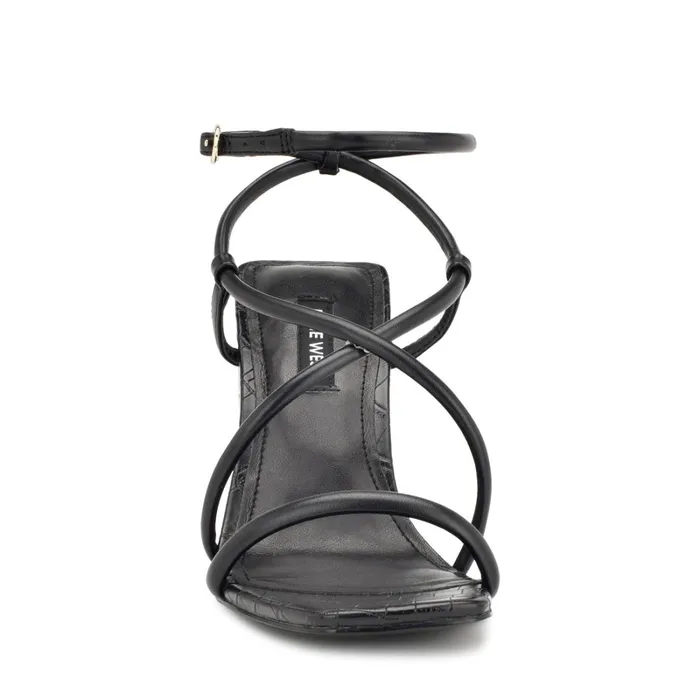 Yeera Strappy Heeled Sandals Black Croco Women Nine West Heeled Yeera Strappy Heeled Sandals Black Croco Women Nine West Heeled