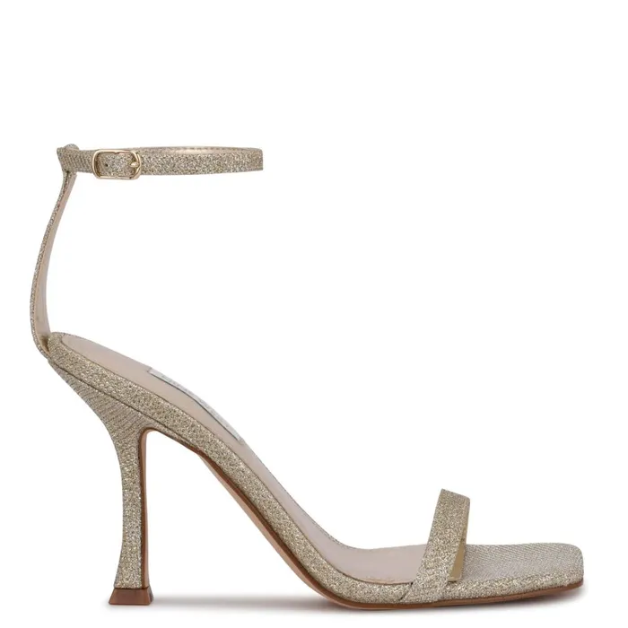 Yess Ankle Strap Sandals Gold Glitter Women Nine West High Heels