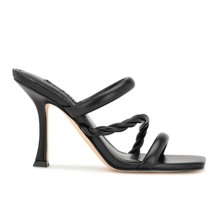 Yester Heeled Slide Sandals Black Women Nine West Dress