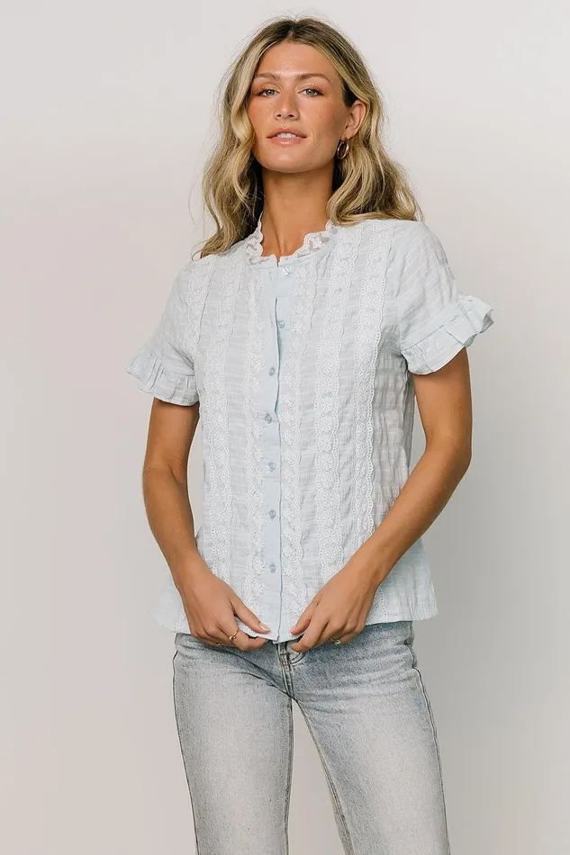 Zara Lace Top Blue Women Baltic Born Blouses Shirts