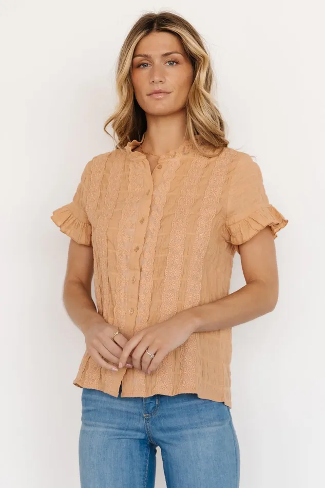 Zara Lace Top Camel Women Baltic Born Blouses Shirts