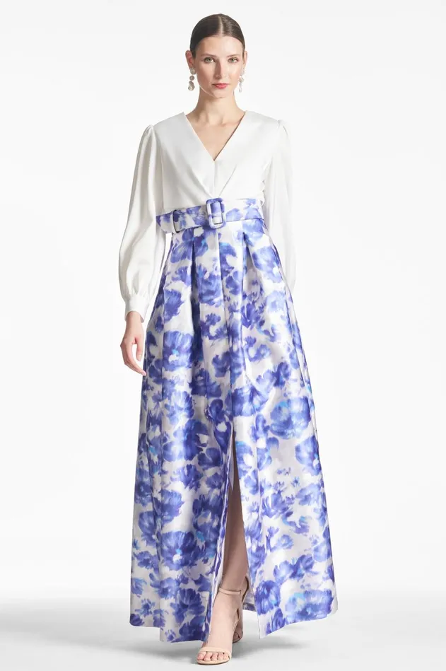 Zoe Gown 8211 Off WhiteAzure Watercolor Women Sachin and Babi Covered