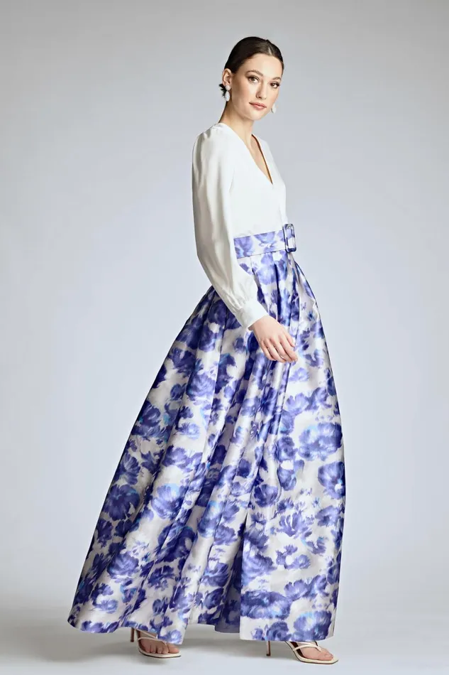 Zoe Gown 8211 Off WhiteAzure Watercolor Women Sachin and Babi Covered