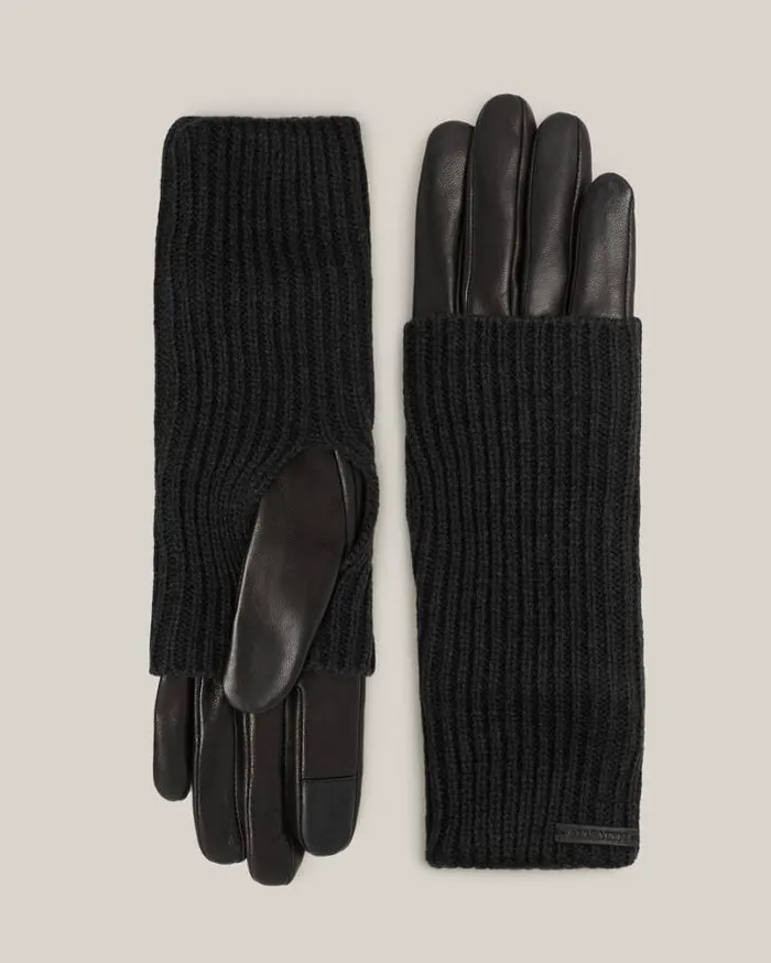 Zoya Extendable Knit Cuff Leather Gloves Black Women AllSaints Accessories