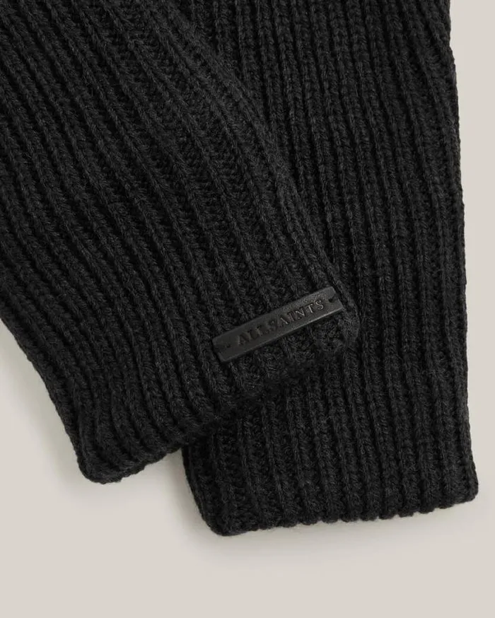 Zoya Extendable Knit Cuff Leather Gloves Black Women AllSaints Accessories