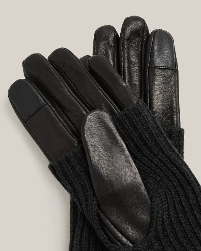 Zoya Extendable Knit Cuff Leather Gloves Black Women AllSaints Accessories