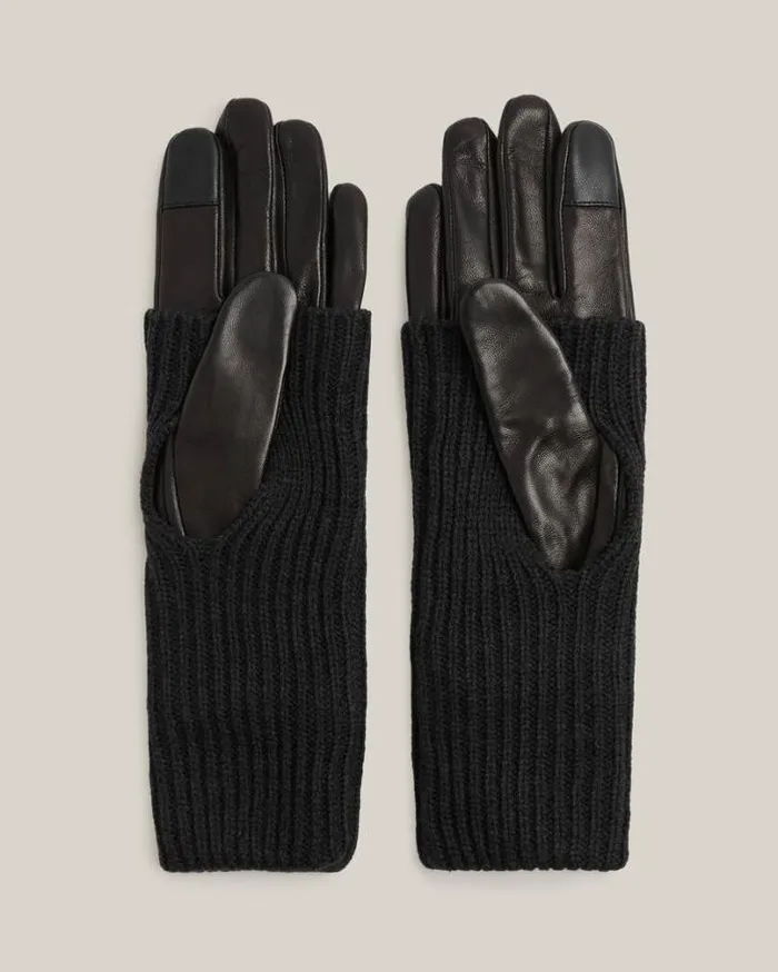 Zoya Extendable Knit Cuff Leather Gloves Black Women AllSaints Accessories